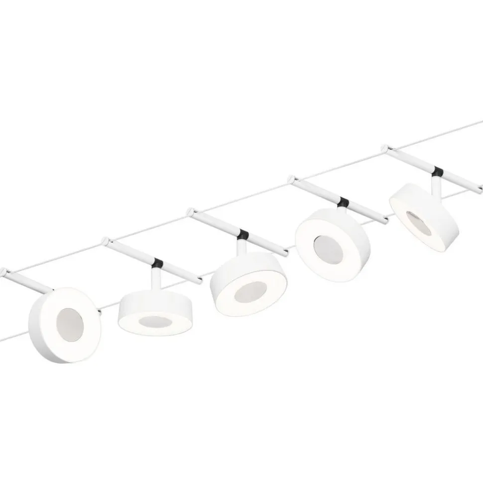 Vaijerivalaisinsetti Paulmann CorDuo Circle, 5x180lm, 5x5W, 3000K, 230/12V, mattavalkoinen