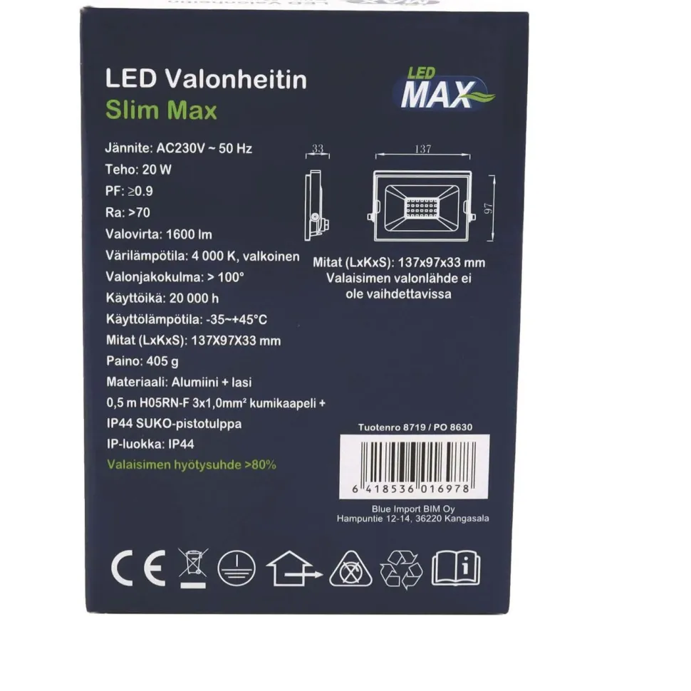 Valonheitin LED Max Slim LED, 20W, 1600lm, 4000K