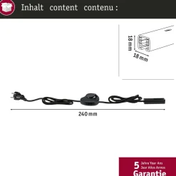 Virtakaapeli Paulmann URail, kytkimellä, 2m max. 1000W mattakromi